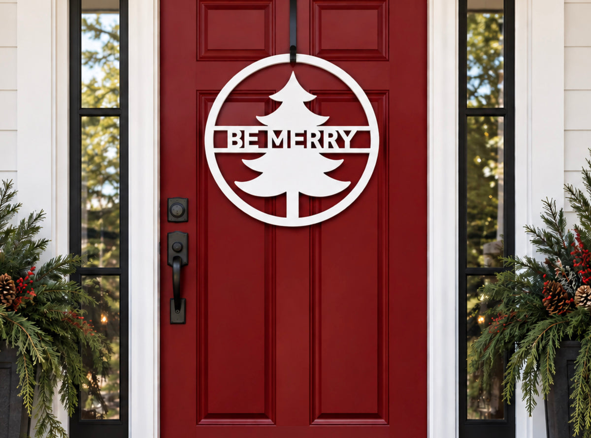 Custom Holiday Christmas Tree Door Hanger with Personalized Text