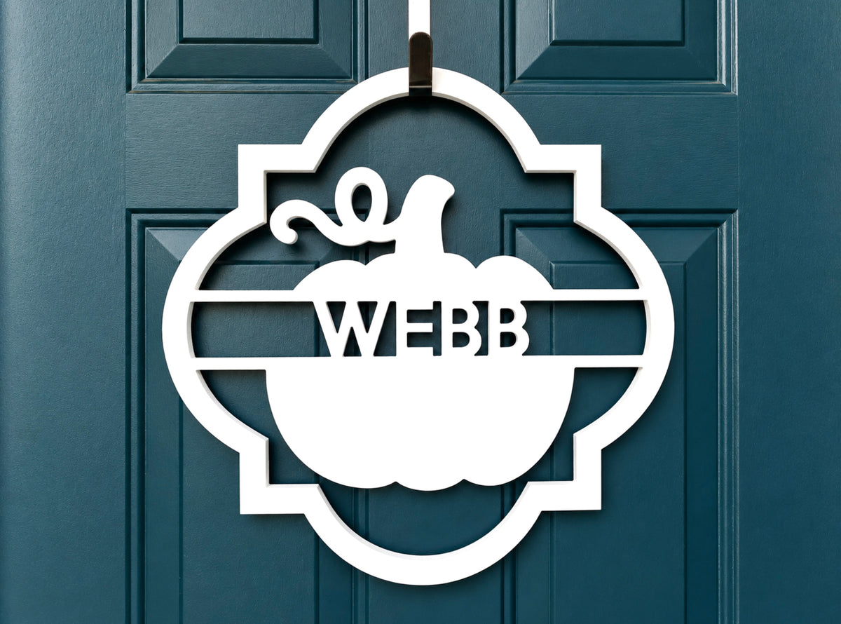 Personalized Fall Pumpkin Door Hanger with Last Name, Weatherproof Fall Welcome Sign