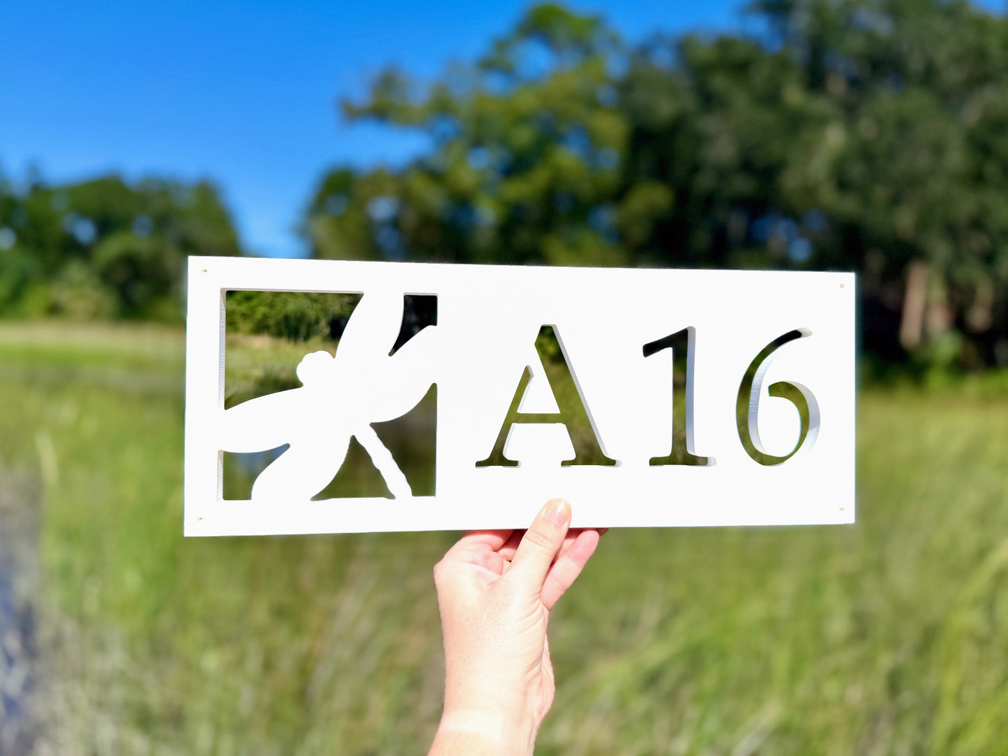 Weatherproof Dragonfly Address Sign, House Numbers for Lake House or River Home, Exterior Coastal Home Decor