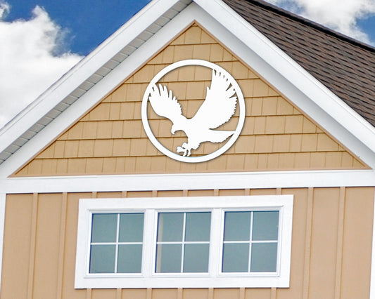 round american bald eagle outdoor wall art sign, patriotic exterior decor for coastal home or mountain cabin