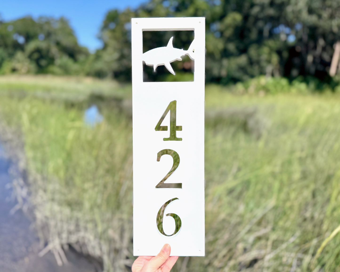 Weatherproof Shark Address Sign for Beach House, House Numbers for Outdoor Coastal Home Decor
