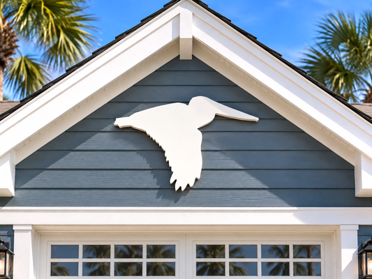 outdoor flying pelican sign made from weatherproof PVC, coastal nautical beach house decor