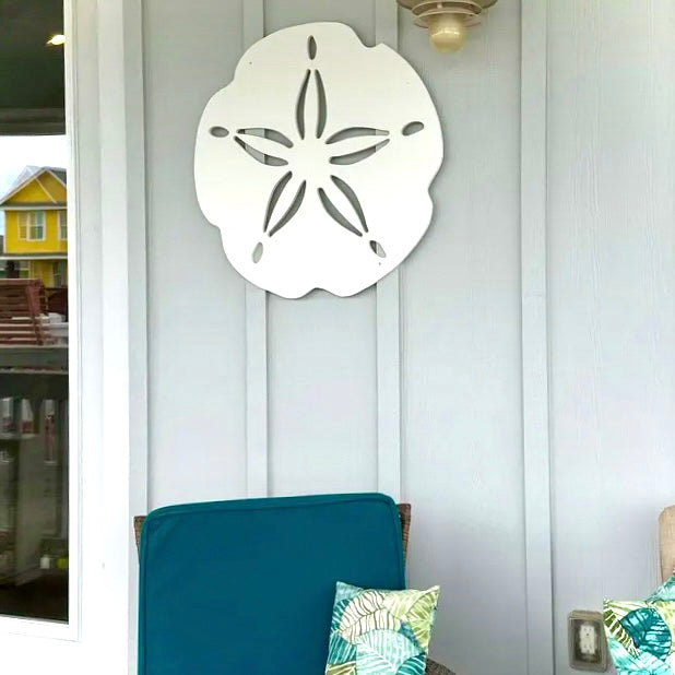 Outdoor Sand Dollar Wall Art Sign – Weatherproof Coastal Beach House Nautical Decor