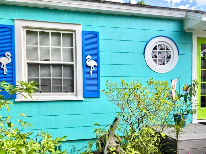 Flamingo Add-On Shutter Embellishments, Window Shutter Decorations for Tropical Beach House or Coastal Home Exterior Decor