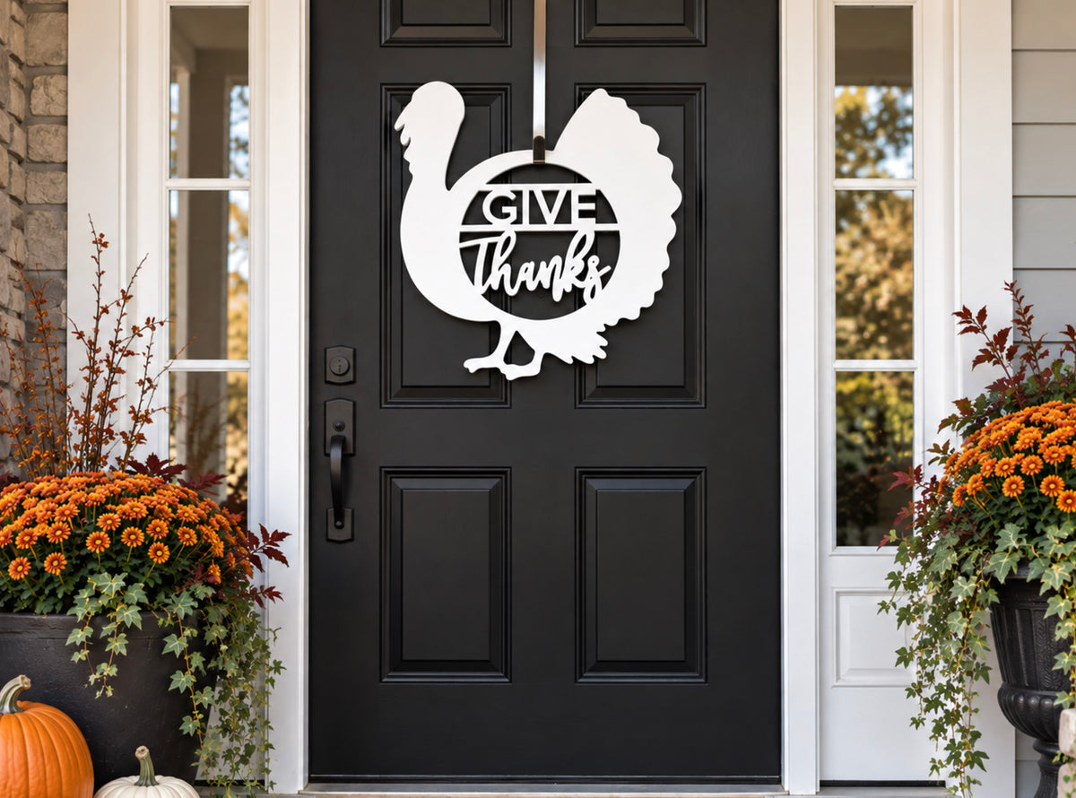 Give Thanks Thanksgiving Turkey Front Door Hanger - Fall Autumn porch decor