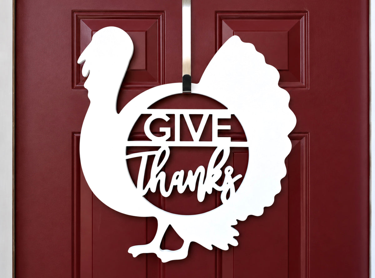 Give Thanks Thanksgiving Turkey Front Door Hanger - Fall Autumn porch decor