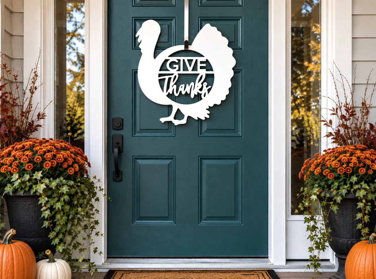 Give Thanks Thanksgiving Turkey Front Door Hanger - Fall Autumn porch decor