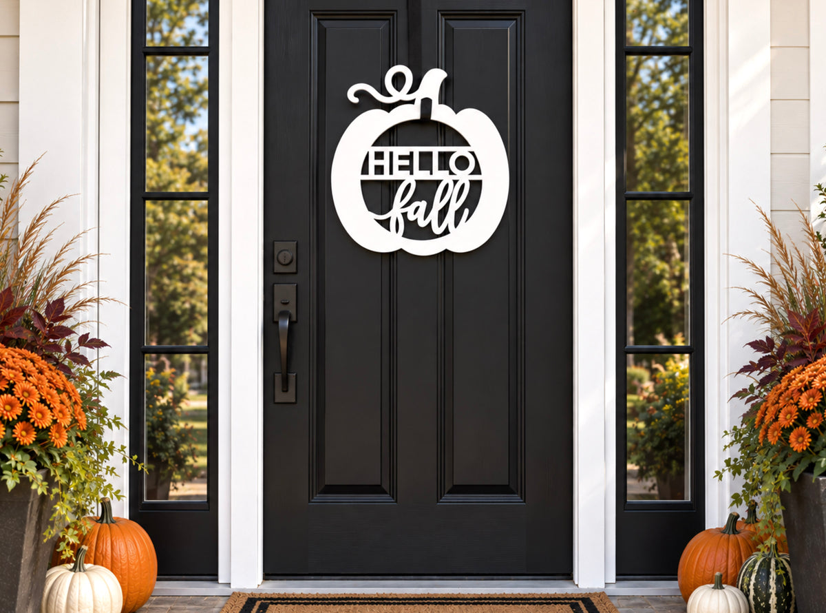 Hello Fall Pumpkin Front Door Hanger, Fall Wreath