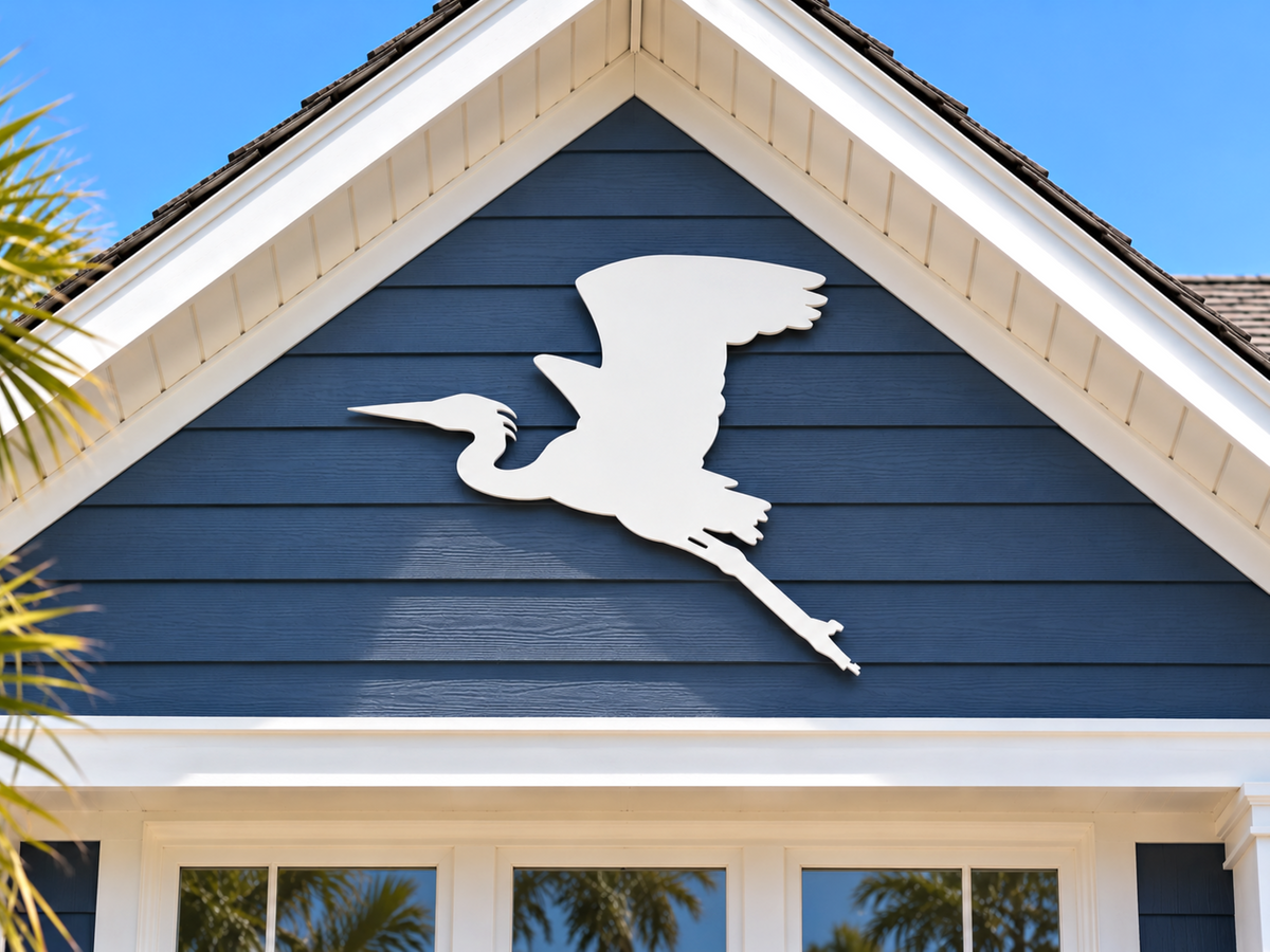flying heron weatherproof PVC sign, outdoor coastal bird egret wall art decor