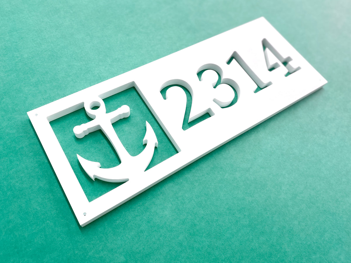 weatherproof anchor address sign, outdoor nautical house numbers, coastal home decor
