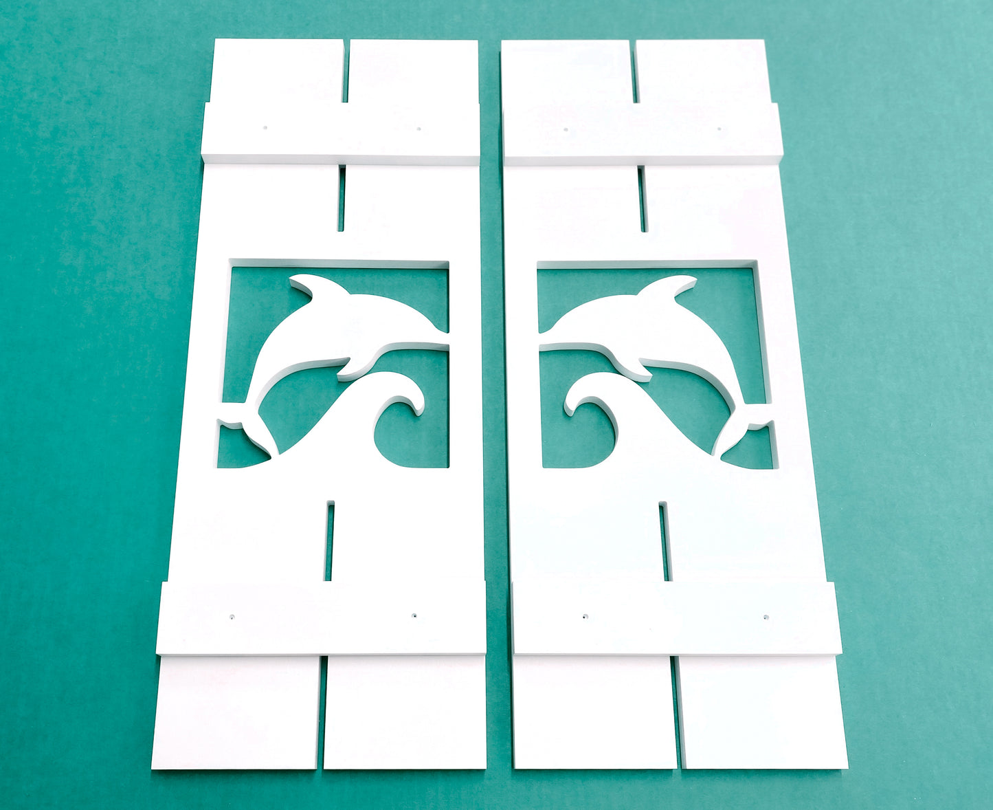 Weatherproof Dolphin Window Shutters for Outdoor Beach House or Coastal Home Decor (Standard Shutter Size)