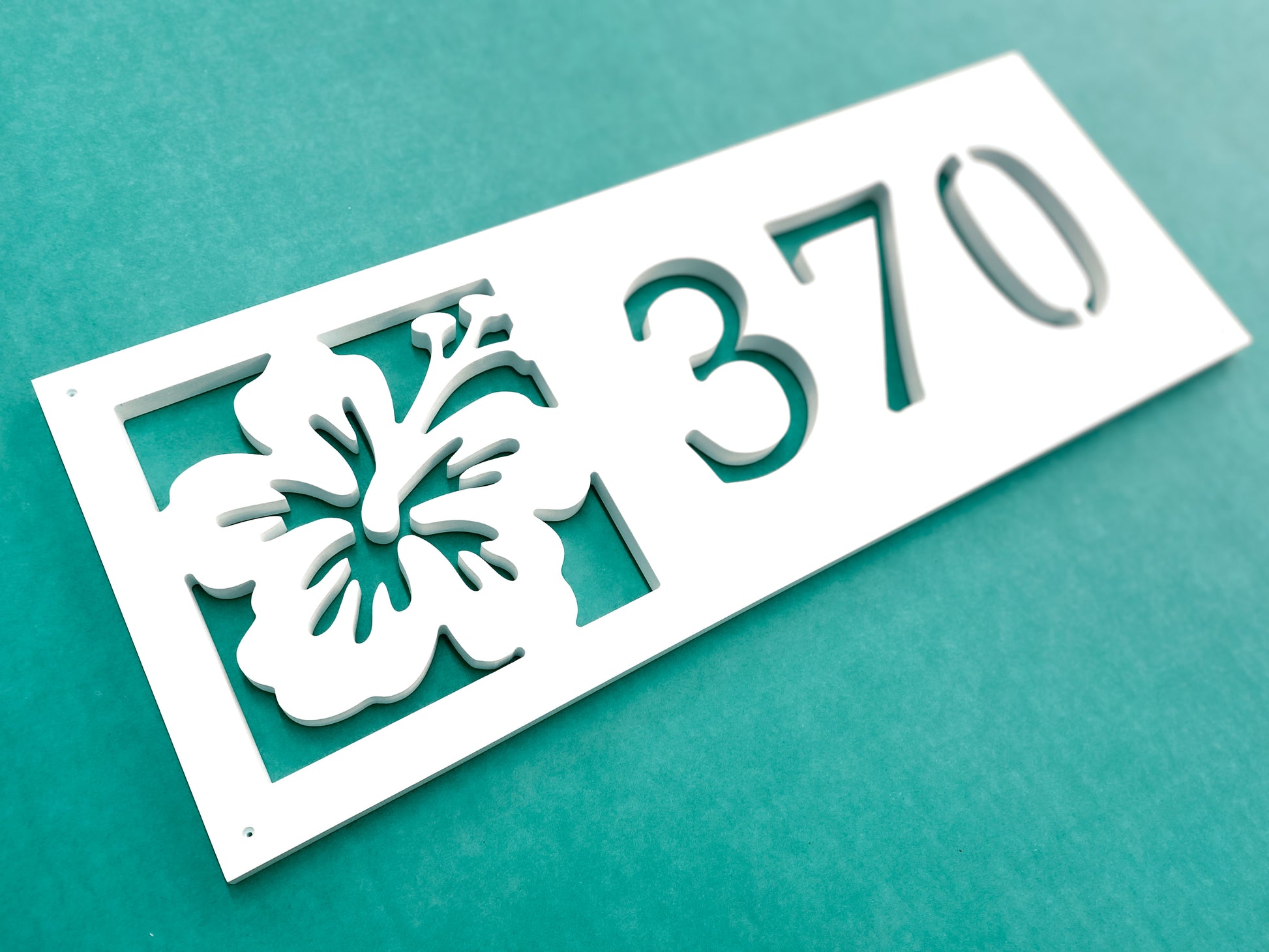 Tropical hibiscus flower address sign, weatherproof pvc house numbers for florida home, outdoor beach house decor