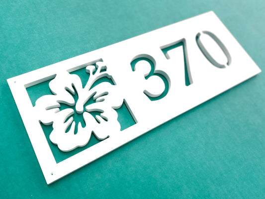 Tropical hibiscus flower address sign, weatherproof pvc house numbers for florida home, outdoor beach house decor