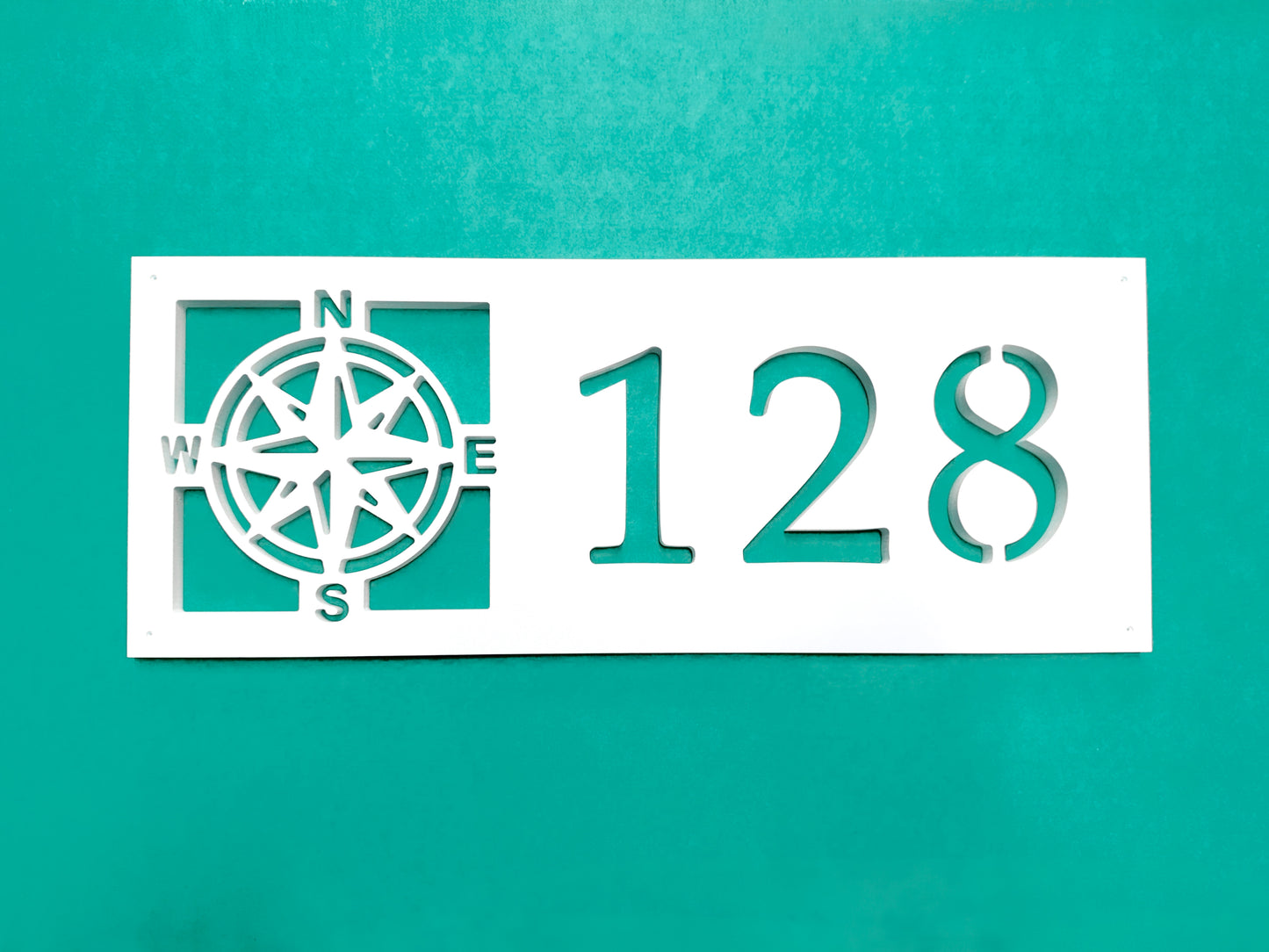 Weatherproof Nautical Compass Rose Address Sign for Beach House, Compass Star House Numbers for Outdoor Coastal Home Decor