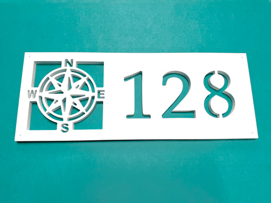 compass rose nautical address sign, compass star house numbers for coastal home.
