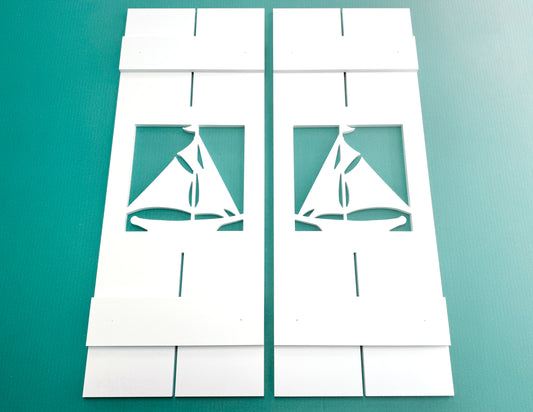 sailboat window shutters, nautical sailing shutters, weatherproof PVC beach house shutters