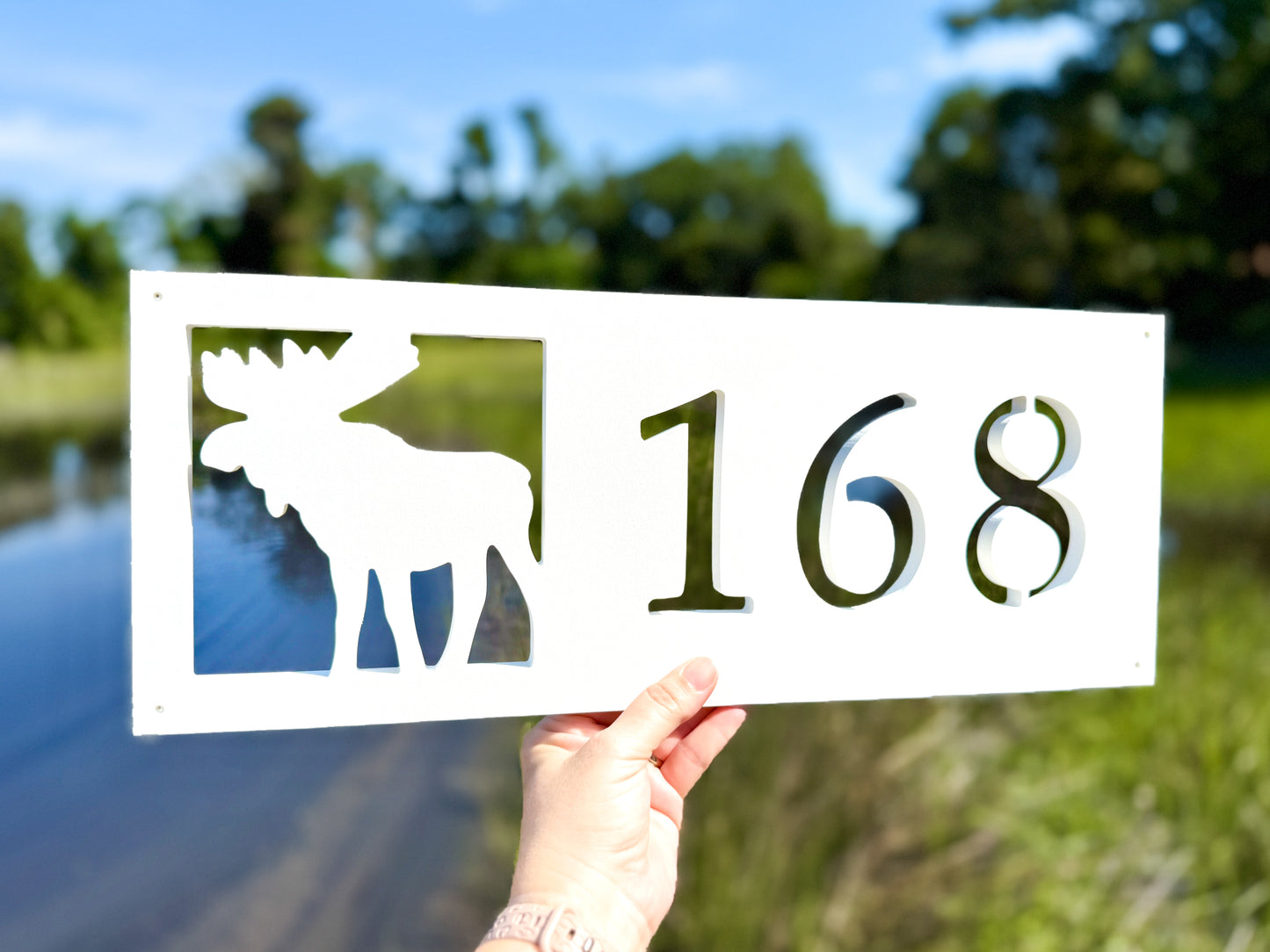 Weatherproof Bull Moose Address Sign, House Numbers with Moose Antlers, Exterior Woodland Animal Address Plaque, Hunting Cabin Decor