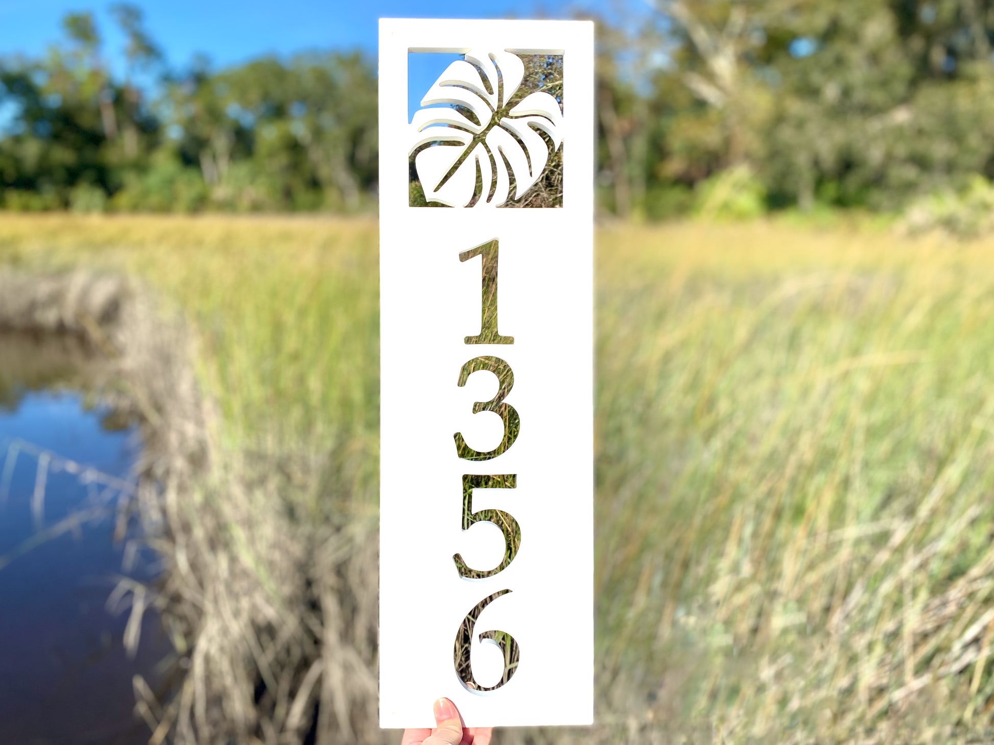 monstera leaf address sign for tropical home decor