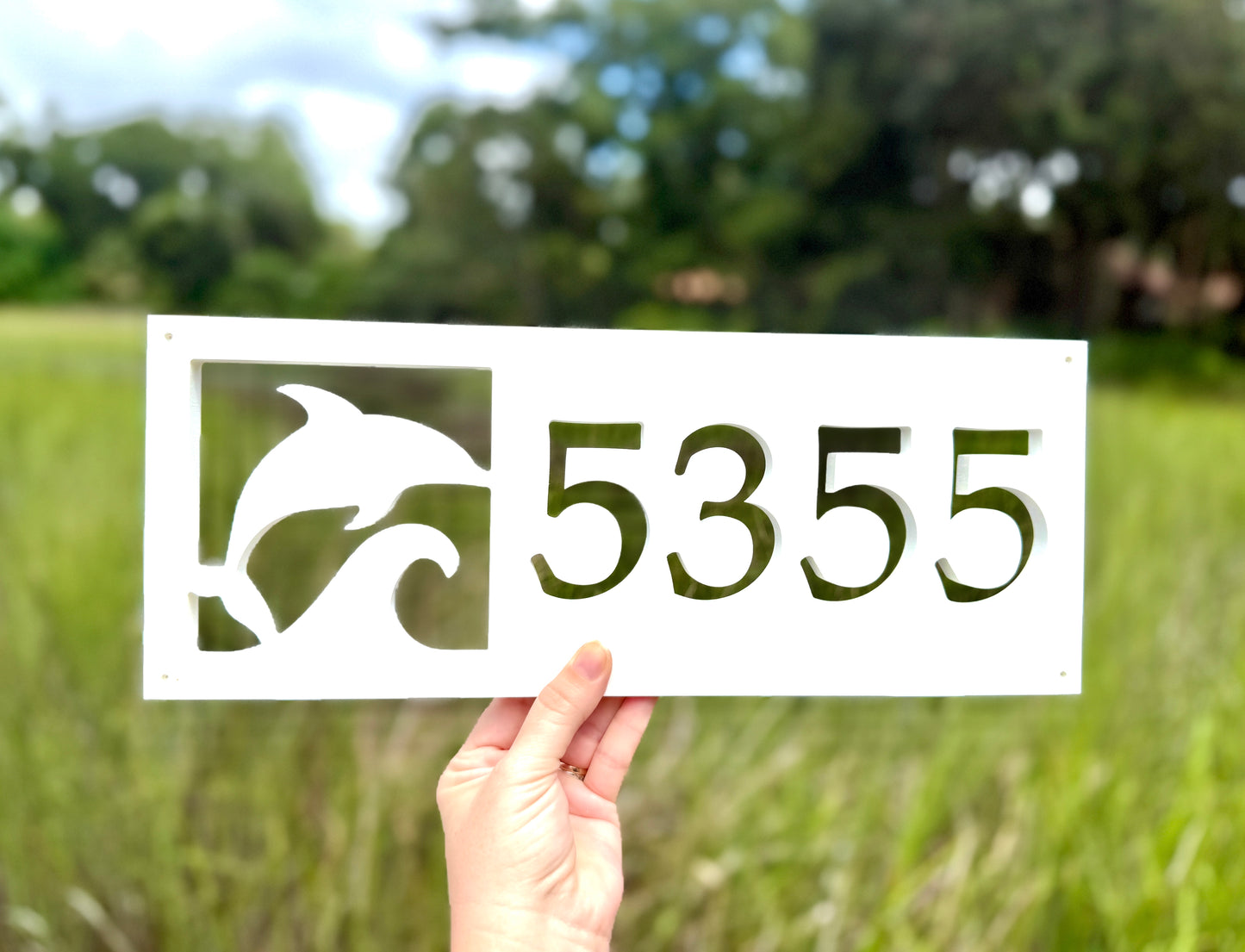 Weatherproof Dolphin Address Sign for Beach House, House Numbers for Outdoor Coastal Home Decor