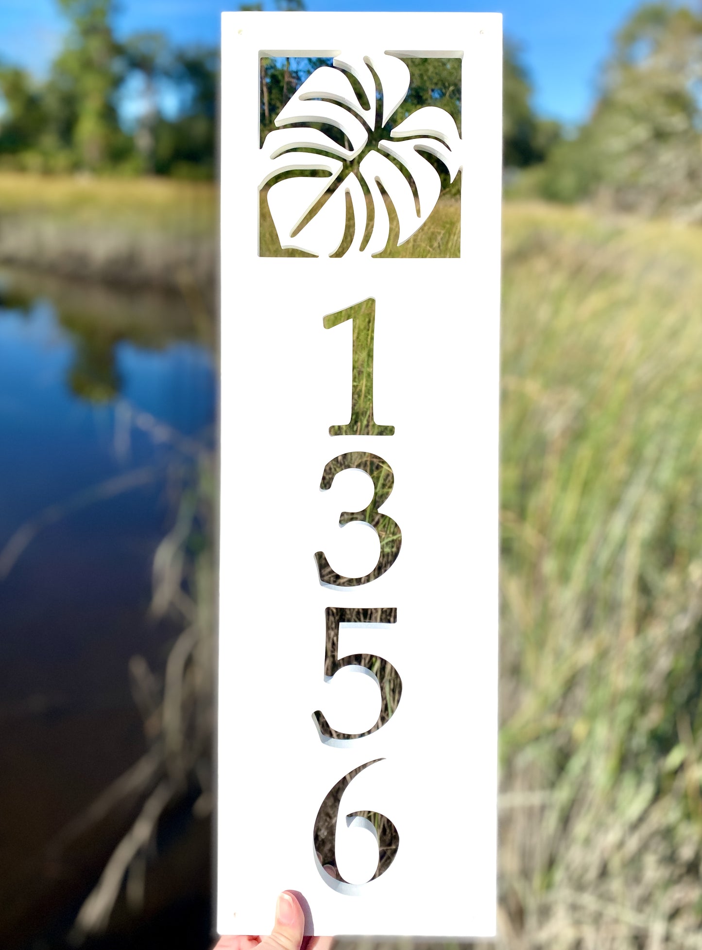 Custom Monstera Leaf Address Sign – Weatherproof Tropical House Number Plaque - Outdoor Coastal Botanical Home Decor