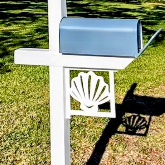 Scalloped Seashell Mailbox Bracket – Nautical Beach House Coastal Mailbox Accent (90 Degree Posts)