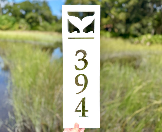 whale tail address sign, nautical house numbers, coastal beach house decor