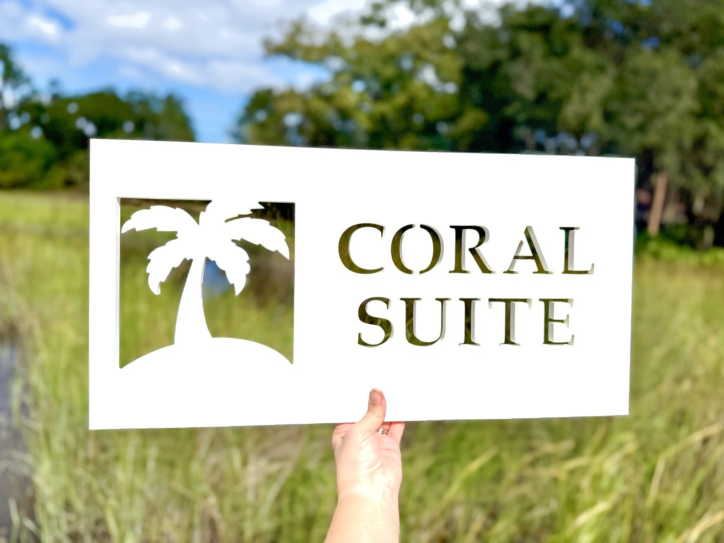 Custom Weatherproof Palm Tree House Name Sign, Outdoor Personalized Home Name Sign for Tropical Beach House or Coastal Home, Vacation Rental Property Sign