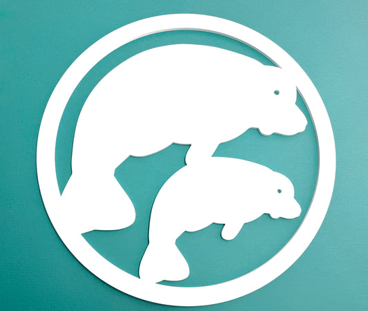 manatee with calf outdoor wall art sign, coastal river house beach house exterior decor