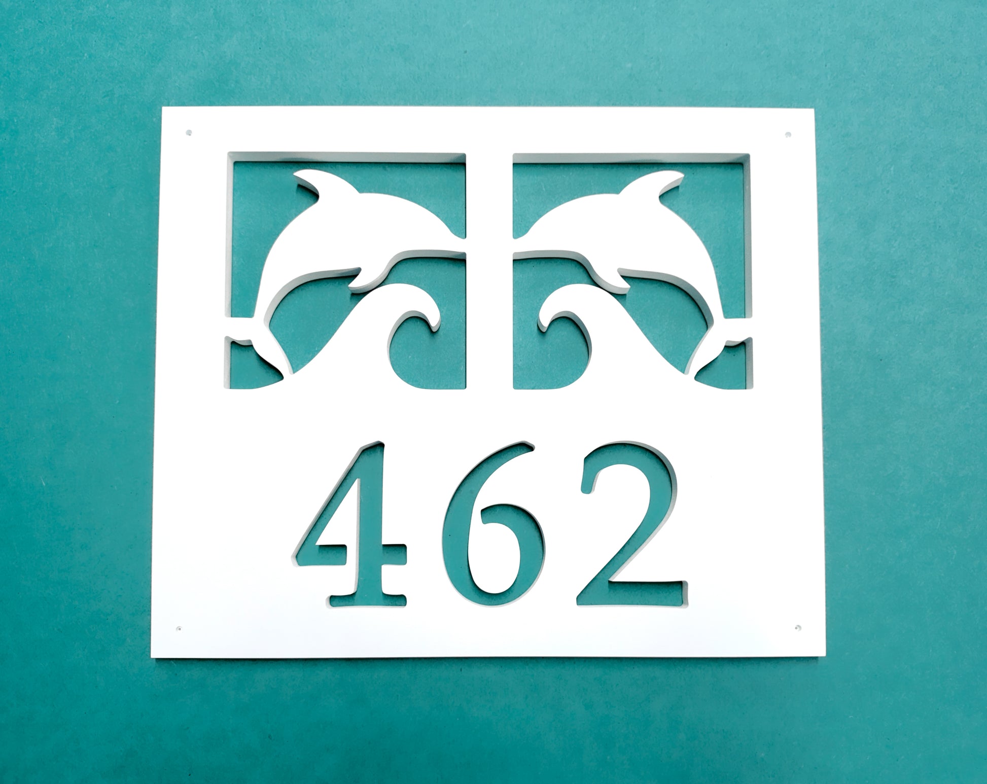 square dolphin house number plaque, coastal beach house address sign