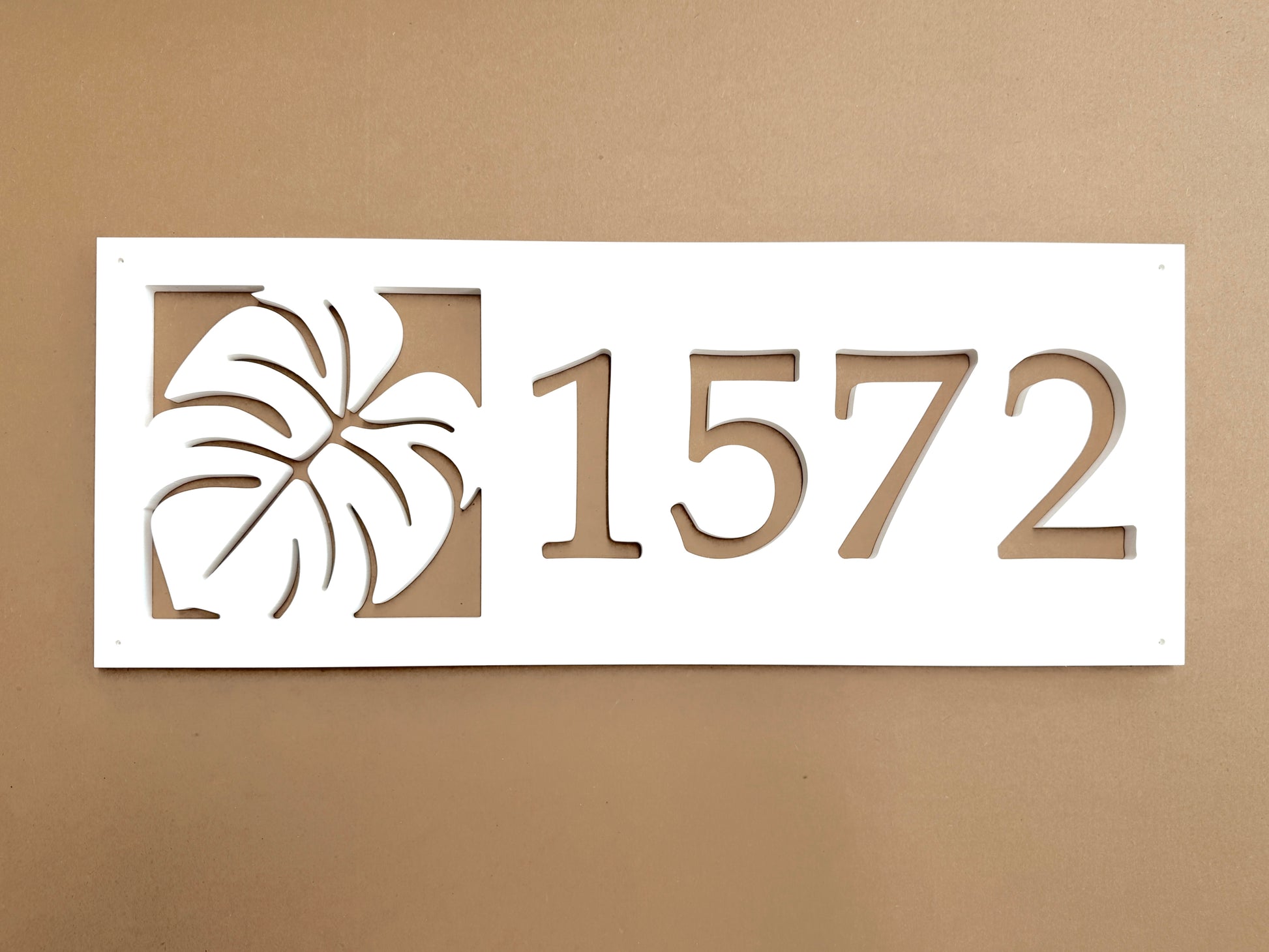 horizontal monstera leaf house number sign