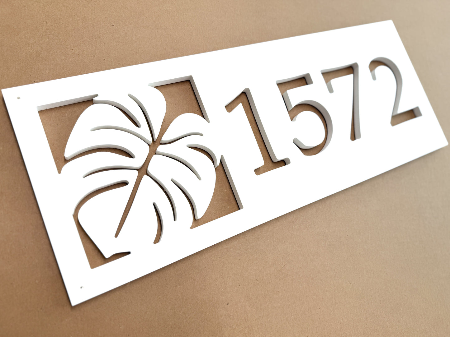 Custom Monstera Leaf Address Sign – Weatherproof Tropical House Number Plaque - Outdoor Coastal Botanical Home Decor