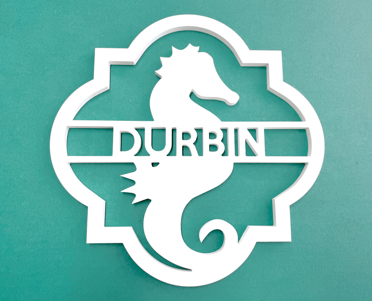 Personalized Seahorse Door Hanger – Weatherproof Nautical Beach House Welcome Sign