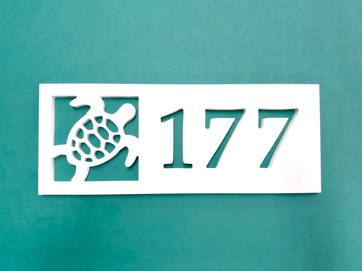 custom sea turtle address sign, weatherproof house numbers for beach house and coastal homes