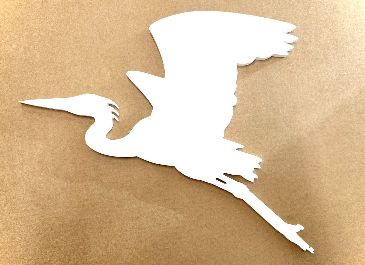 flying heron weatherproof PVC sign, outdoor coastal bird egret wall art decor