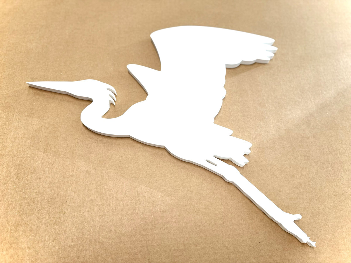 flying heron weatherproof PVC sign, outdoor coastal bird egret wall art decor