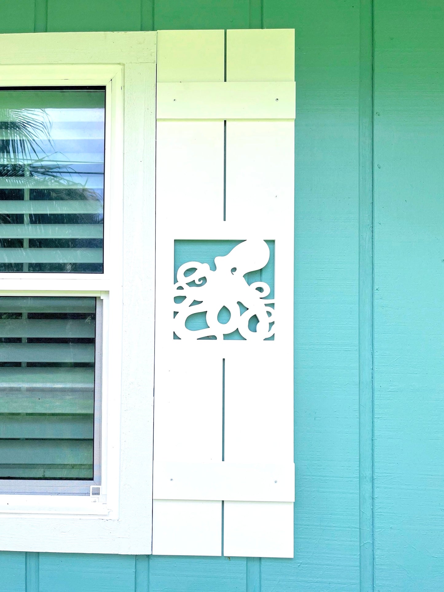 Weatherproof Octopus Window Shutters for Outdoor Beach House or Coastal Home Decor (Tall Shutter Size)
