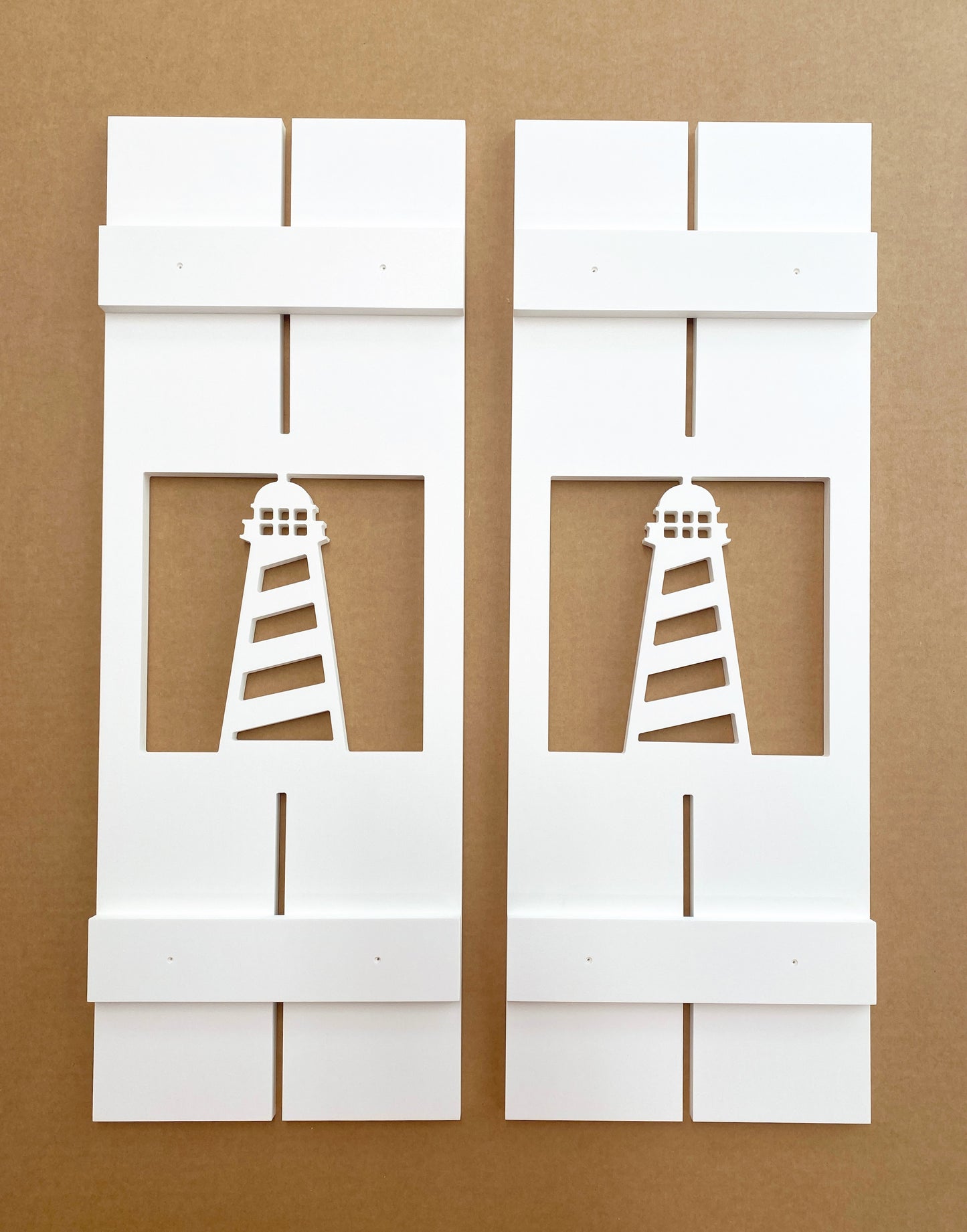 Weatherproof Lighthouse Window Shutters for Outdoor Beach House or Coastal Home Decor (Standard Shutter Size)