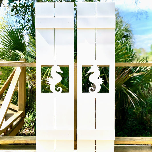 Weatherproof Seahorse Window Shutters for Outdoor Beach House or Coastal Home Decor (Tall Shutter Size)