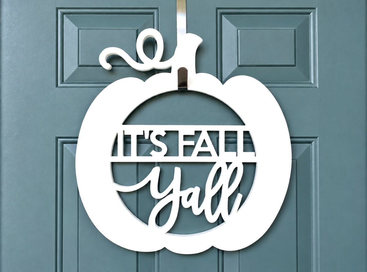 It's Fall Y'all Pumpkin Door Hanger - Weatherproof Autumn Porch Decor