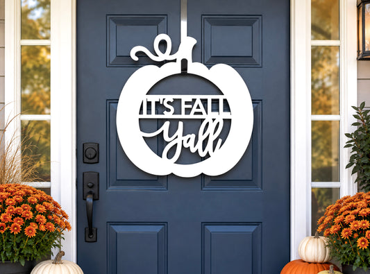 It's Fall Y'all Pumpkin Door Hanger - Weatherproof Autumn Porch Decor