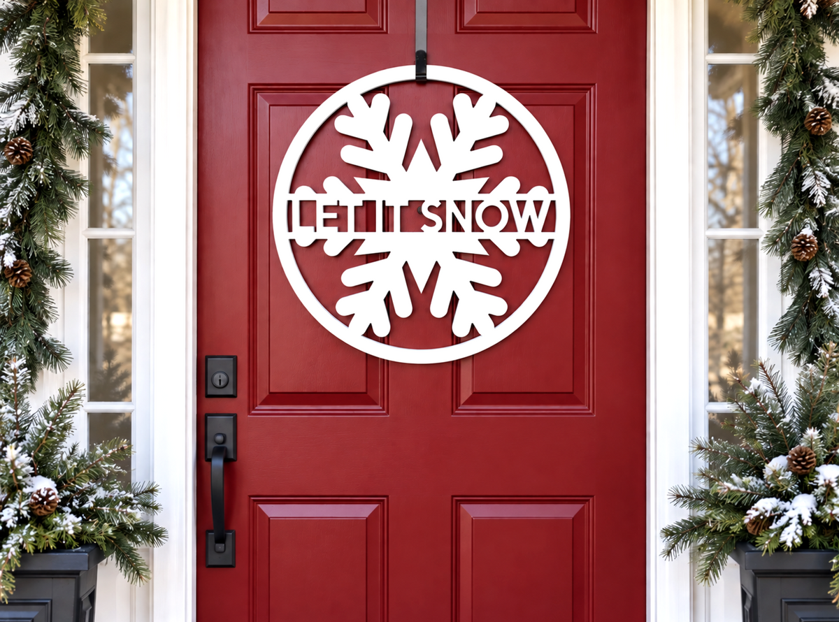Let it snow winter snowflake door hanger - weatherproof Holiday wreath