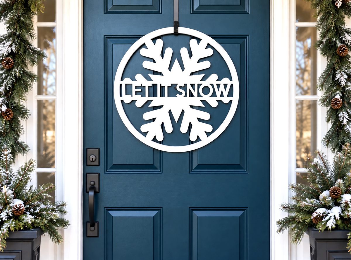Let it snow winter snowflake door hanger - weatherproof Holiday wreath