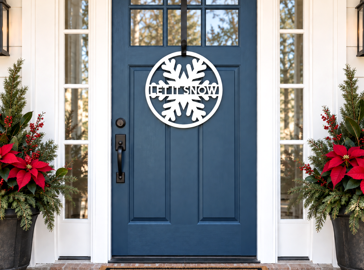 Let it snow winter snowflake door hanger - weatherproof Holiday wreath