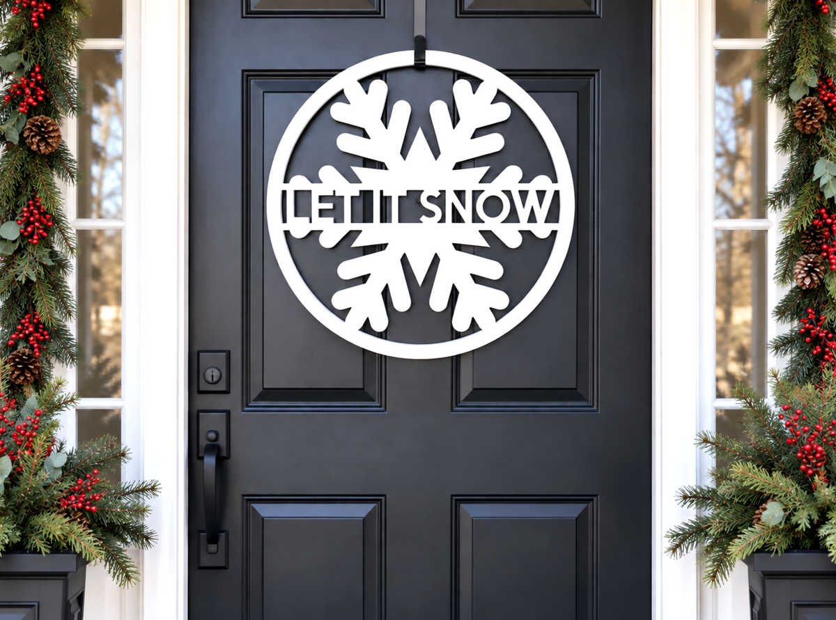 Let it snow winter snowflake door hanger - weatherproof Holiday wreath