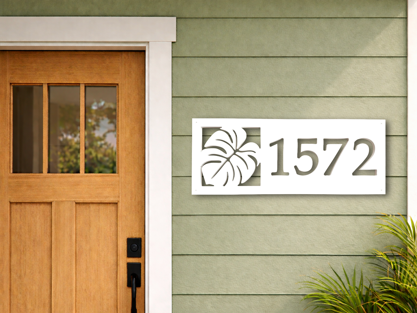 Custom Monstera Leaf Address Sign – Weatherproof Tropical House Number Plaque - Outdoor Coastal Botanical Home Decor