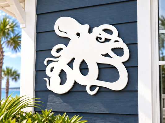 outdoor octopus sign made from weatherproof PVC, coastal nautical beach house decor
