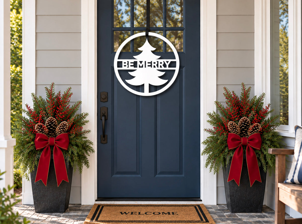Custom Holiday Christmas Tree Door Hanger with Personalized Text