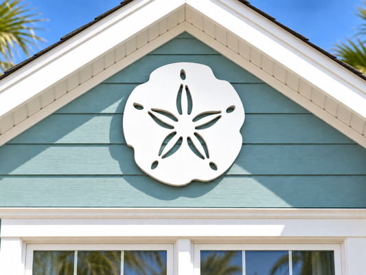 large outdoor sand dollar wall art sign made from weatherproof PVC, coastal nautical beach house decor