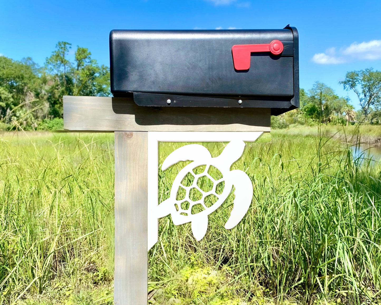 Sea Turtle Mailbox Bracket – Nautical Beach House Coastal Mailbox Accent (90 Degree Posts)