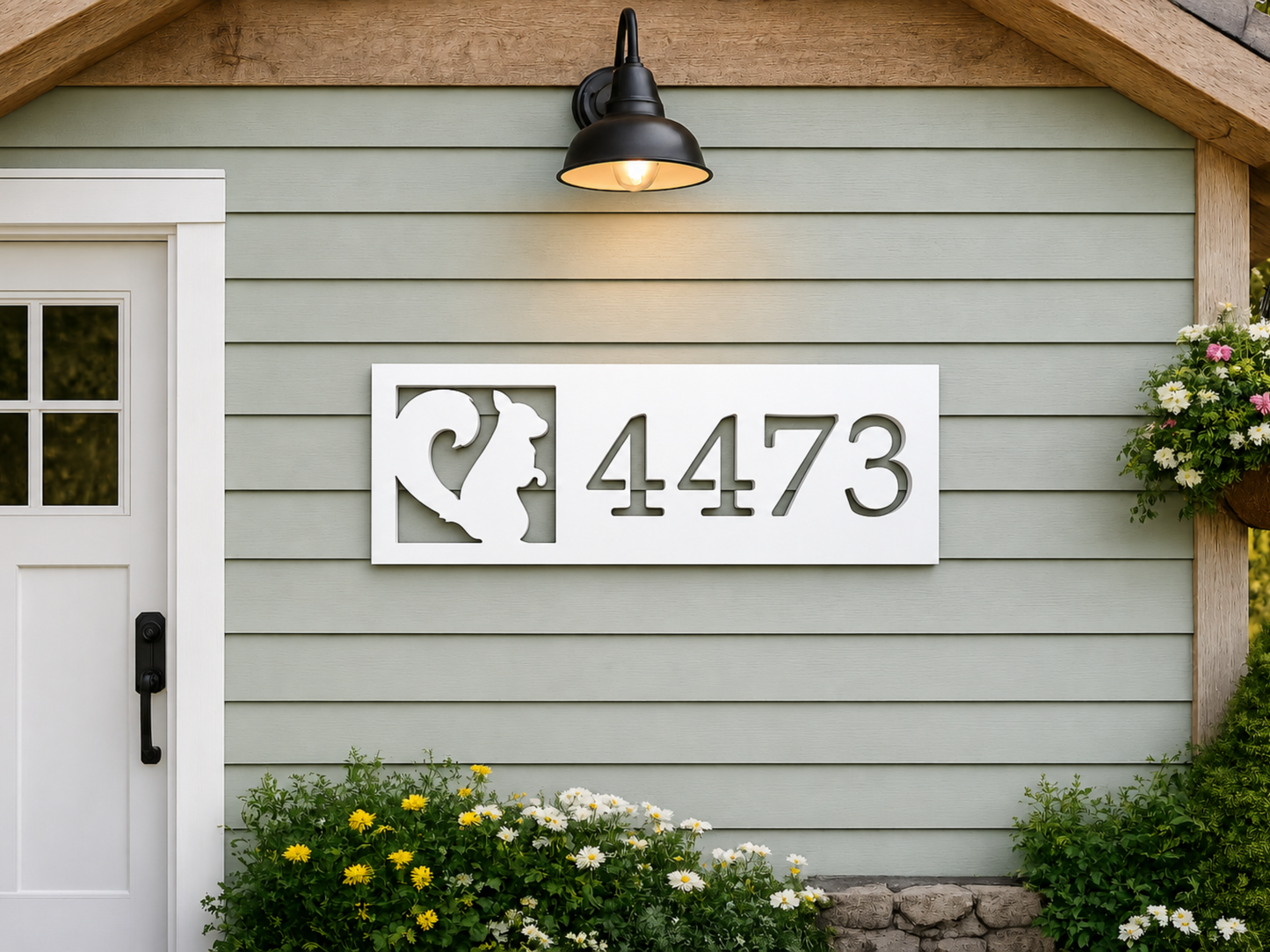 squirrel address sign, custom weatherproof woodland animal squirrel house number plaque, lake house, river house, cabin exterior decor